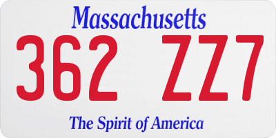 MA license plate 362ZZ7