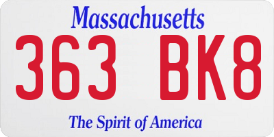 MA license plate 363BK8