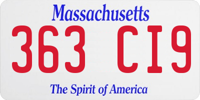 MA license plate 363CI9