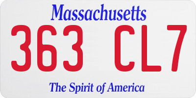 MA license plate 363CL7