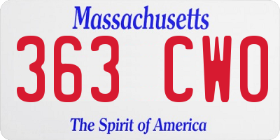 MA license plate 363CW0