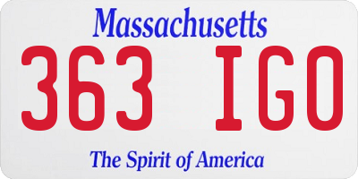 MA license plate 363IG0