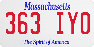 MA license plate 363IY0