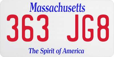 MA license plate 363JG8