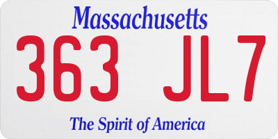 MA license plate 363JL7