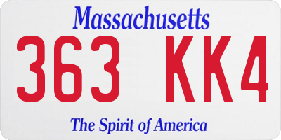 MA license plate 363KK4