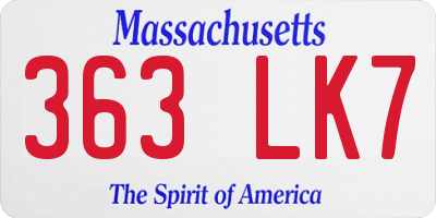 MA license plate 363LK7