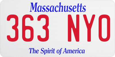 MA license plate 363NY0