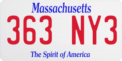 MA license plate 363NY3