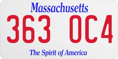 MA license plate 363OC4