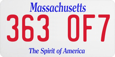 MA license plate 363OF7