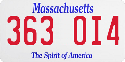 MA license plate 363OI4
