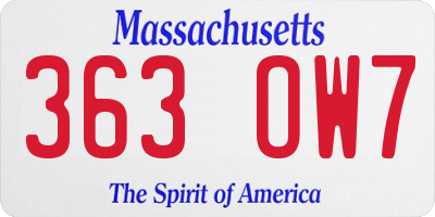 MA license plate 363OW7