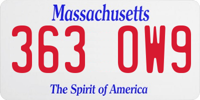 MA license plate 363OW9