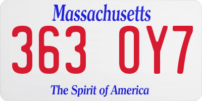 MA license plate 363OY7