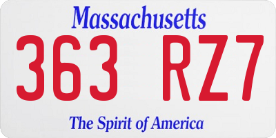 MA license plate 363RZ7