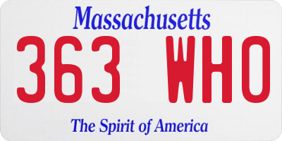 MA license plate 363WH0