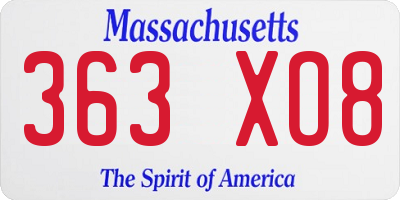 MA license plate 363XO8