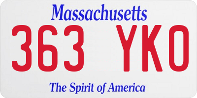 MA license plate 363YK0
