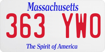 MA license plate 363YW0