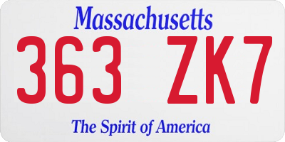 MA license plate 363ZK7