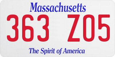 MA license plate 363ZO5