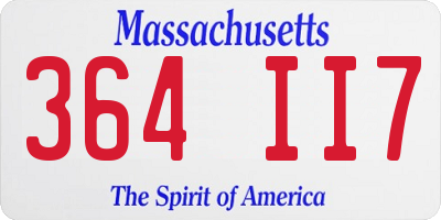 MA license plate 364II7