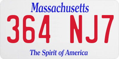 MA license plate 364NJ7