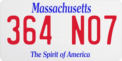 MA license plate 364NO7