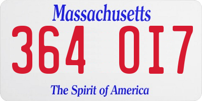 MA license plate 364OI7