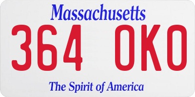MA license plate 364OK0
