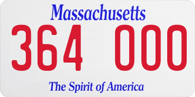 MA license plate 364OO0