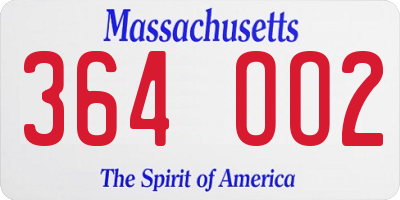 MA license plate 364OO2