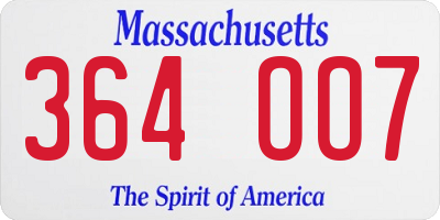 MA license plate 364OO7