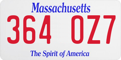 MA license plate 364OZ7