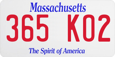MA license plate 365KO2
