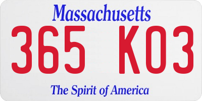 MA license plate 365KO3