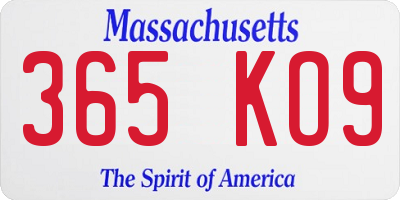 MA license plate 365KO9