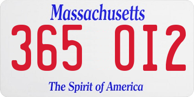 MA license plate 365OI2