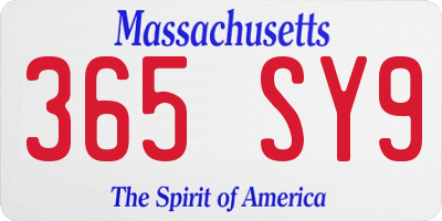 MA license plate 365SY9