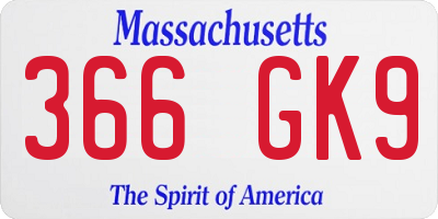 MA license plate 366GK9