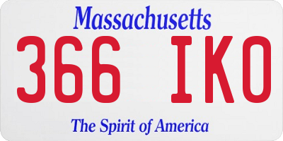 MA license plate 366IK0
