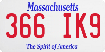 MA license plate 366IK9