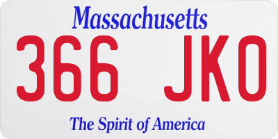 MA license plate 366JK0