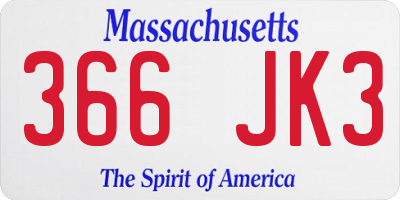 MA license plate 366JK3