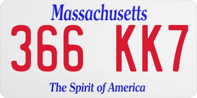 MA license plate 366KK7