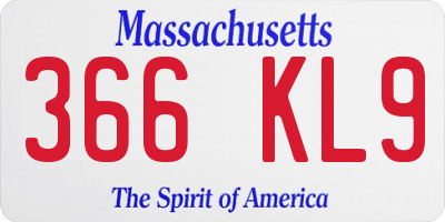 MA license plate 366KL9