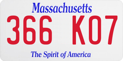 MA license plate 366KO7