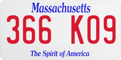 MA license plate 366KO9