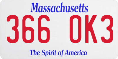 MA license plate 366OK3